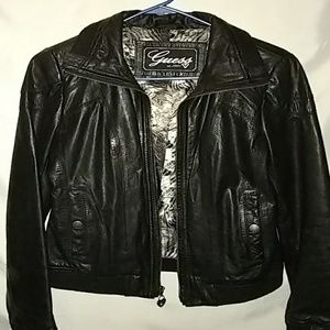 Woman black Authentic leather Guess jacket